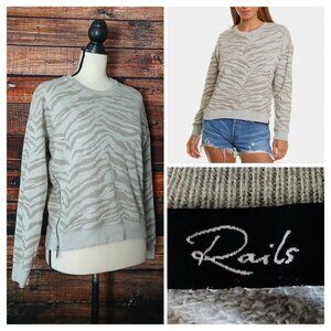 Rails Sweatshirt XS Marlo Top Flocked Zebra Heather Grey Cotton Modal Zipper